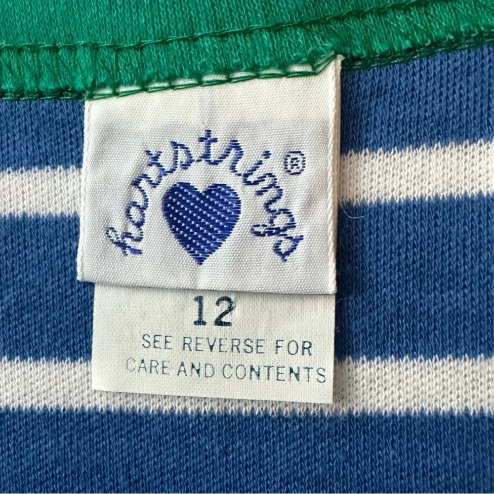 Vintage Hartstrings Sailboat Patch Nautical Blue Wht Striped Tank Dress Girls 12